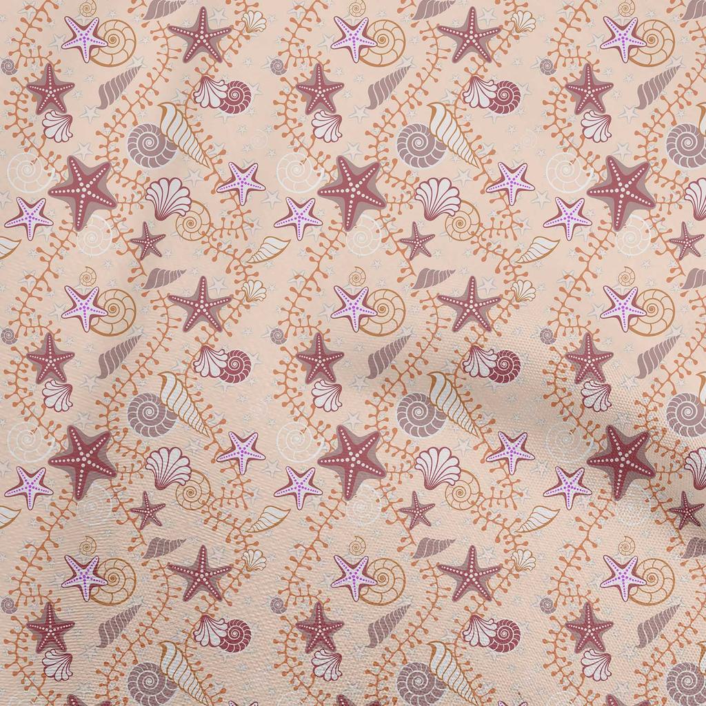 oneOone Cotton Flex Baby Blue Fabric Beach Seashell Quilting Supplies Print Sewing Fabric By The Yard 40 Inch