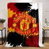 Bold Red, Yellow, Black Brush Strokes with a Central Manchester United Crest. for All Seasons Blanket Lunch Break Throw Gift