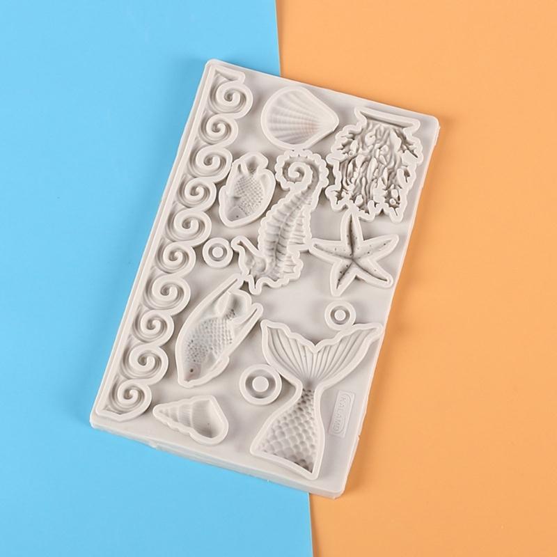 Cartoon Ocean Animals Shape Fondant Molds Conch-Mermaid-Cake-Decor Silicone Mold Chocolate Candy Molds DIY Baking Tools