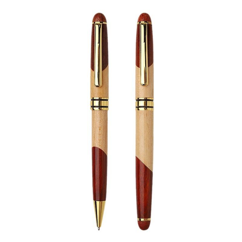 Wooden Metal Ballpoint & Bamboo Fountain Pen - Retro Colorblock, High-End Refill, Ideal for Business or Student Gifts