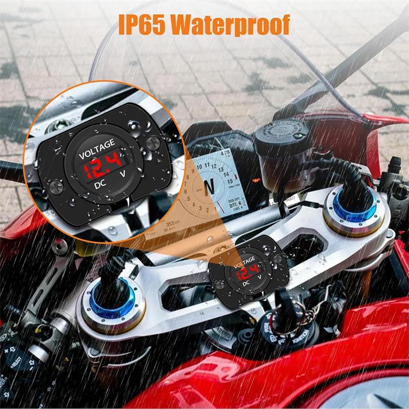 Digital Voltage Meter DC 12-24V Waterproof Round Meter Car Voltmeter With LED Digital Display Panel For Car Motorcycle Boat RV