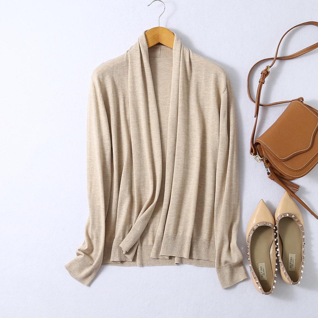 Breathable Loose Knit Cardigan with Scarf Collar - Perfect for Spring & Autumn Commute