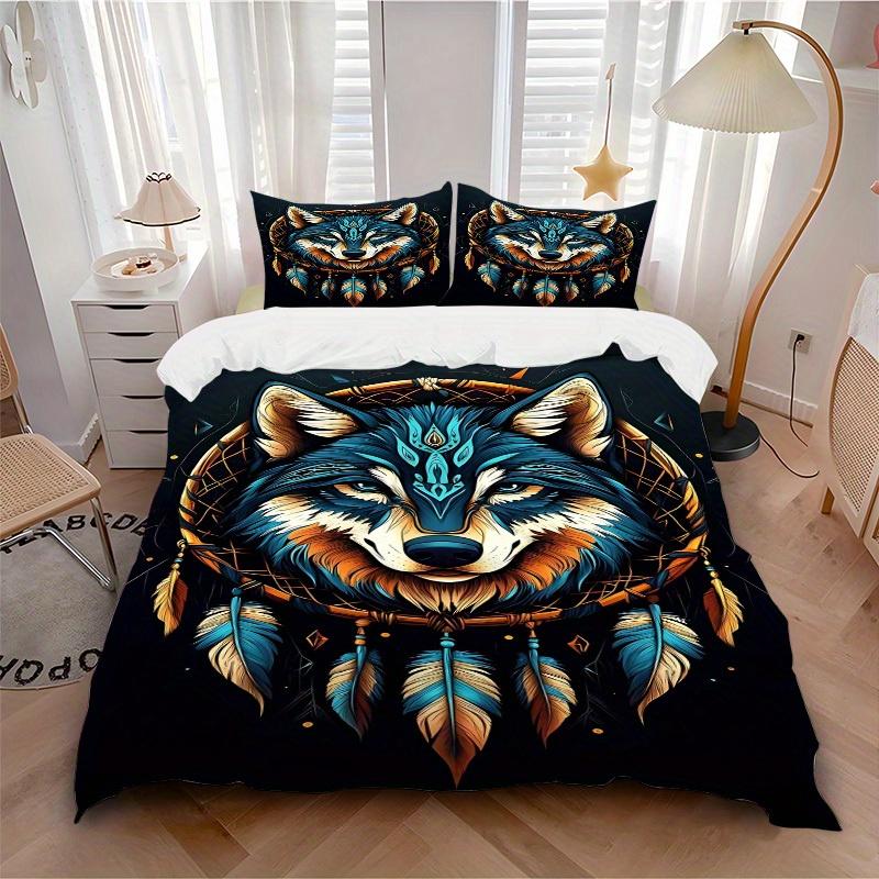 

3pcs Wolf Dreamcatcher Soft Comfortable Bedding set, For Bedroom, Guest Room And Dorm, All - Season Use, High-Definition Printing140 135x200cm