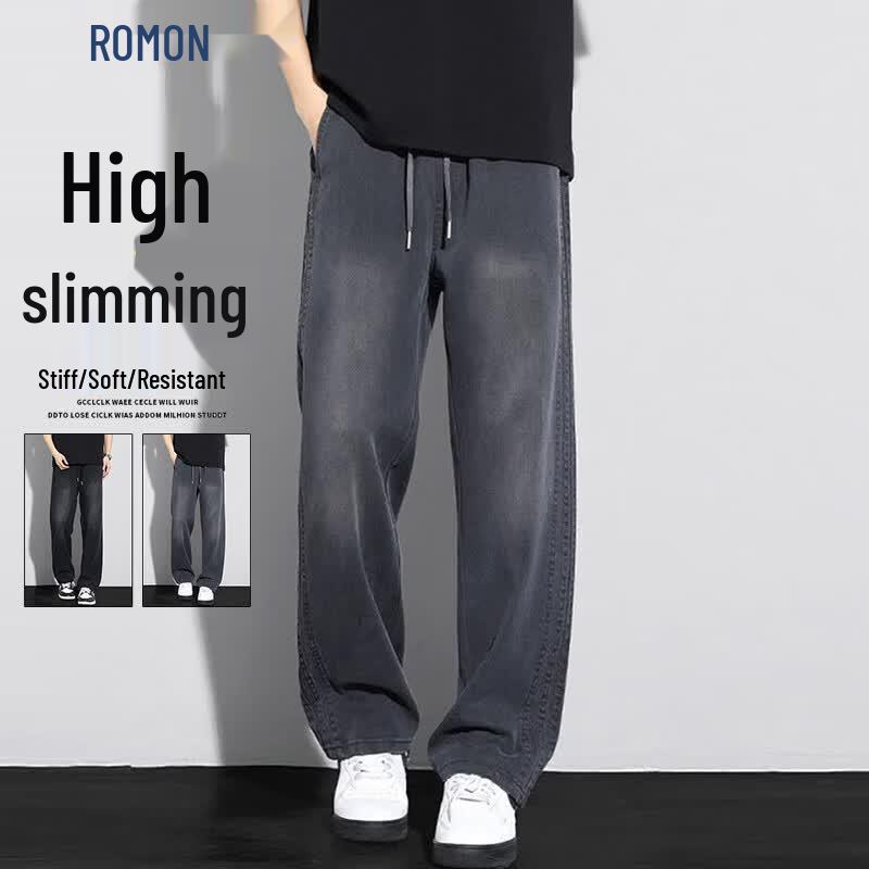 ROMON Men s Summer Ice Silk Straight-Leg Casual Jeans 3XL