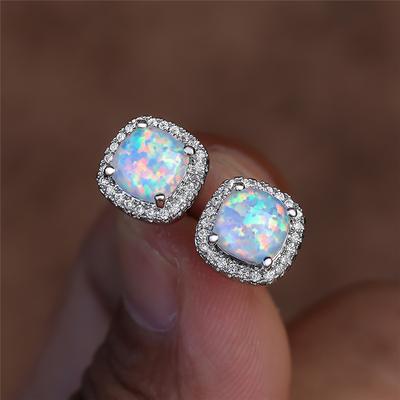 Luxury Small Silver Color Dainty Square Stone Cubic Zirconia Stud Earrings For Women Wedding Earrings