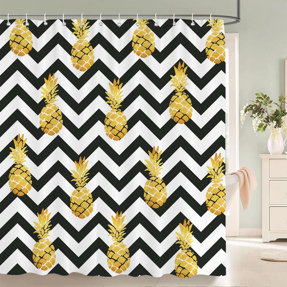Fresh Pineapple Flower Tropical Green Plants Shower Curtain 3D Bath Screen Waterproof Fabric Bathroom Decoration Shower Curtains