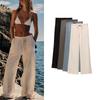 Spring New European and American Commuters' Plaid Easiest for Match Stretch Waist Lace Up Casual Textured Pants 4391450