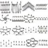 85 pezzi piercing alla lingua, al sopracciglio, al labbro, all'ombelico, in acciaio inossidabile, gioielli per il corpo