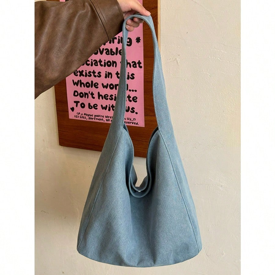 Niche Design Canvas Bag Large Capacity Shoulder Bag Commuter Student Armpit Tote Bag