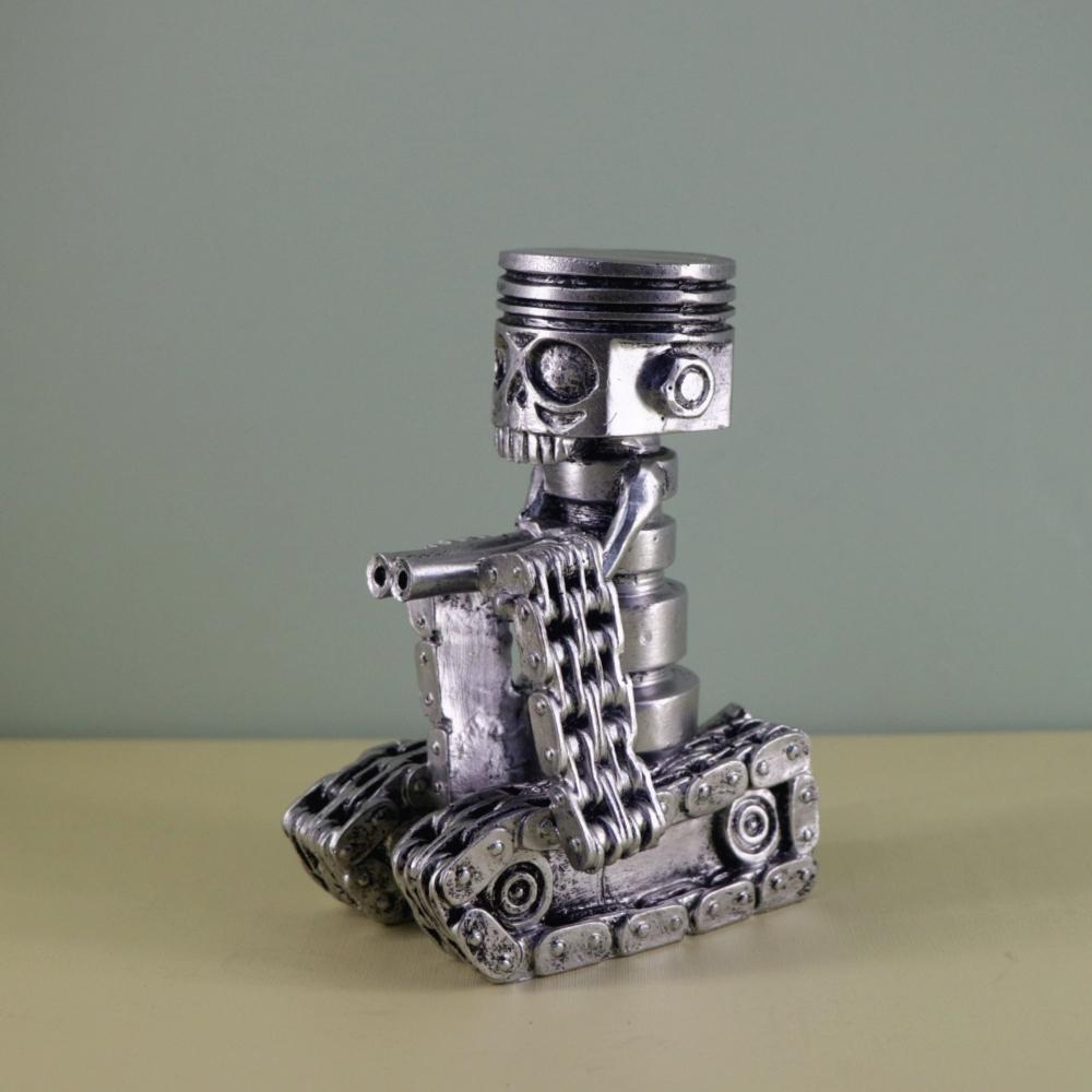 Mechanischer Punk Geschnitzter Kolben Totenkopf Gesicht Statue Kreative Europäischer Metallischer Stil Piraten Skulptur Harz Figur Desktop Deko