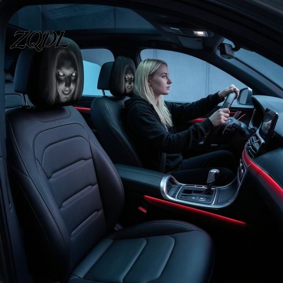 Eerie Car Interior Styling Realistic Horror Headrest Covers, Double Sided Scary Passenger Decorative Sleeves Illusion Seat Protector, Universal