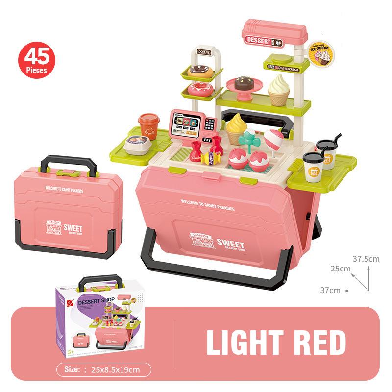 Kids Pretend Play Kitchen Toys Tableware Spray Barbecue Trolley  BBQ Candy Suitcase Role-Playing Toys Light Sound Simulate Set