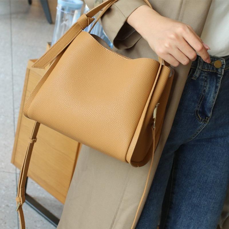 Leather messenger bag go cowhide women's bucket bag handbag large capacity vegetable basket bag women