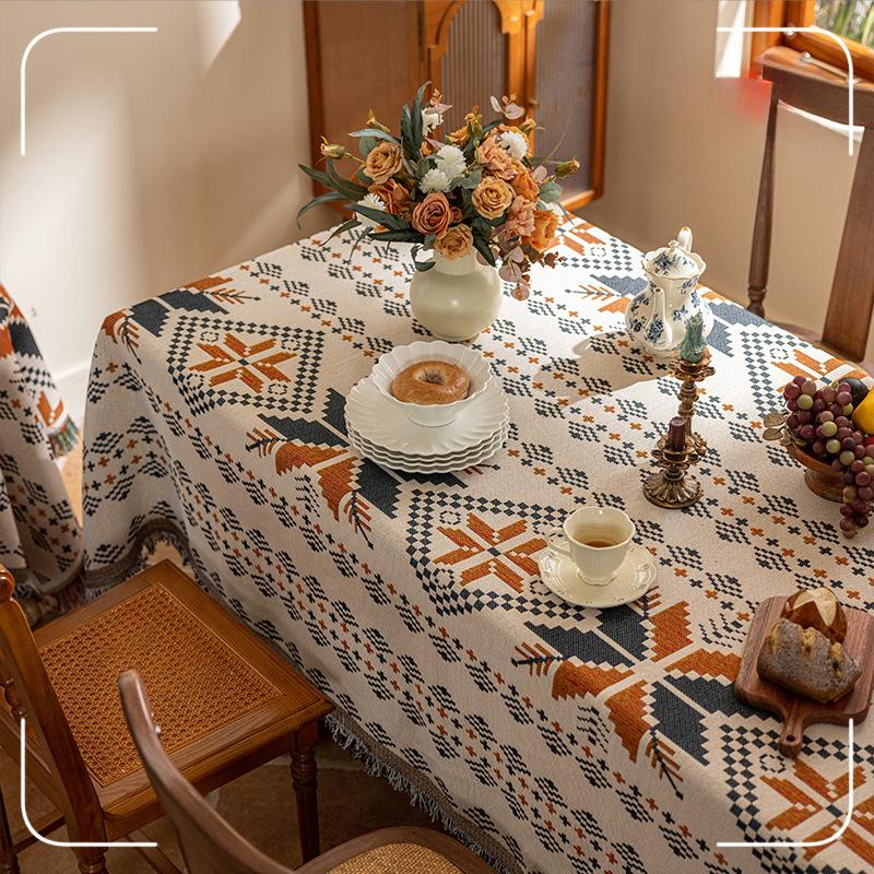 Table Cloth Rectangle Table, Heavy Duty Cotton Linen Tablecloths Farmhouse Tablecloth, Soft and Wrinkle Free Table Cover with Tassels