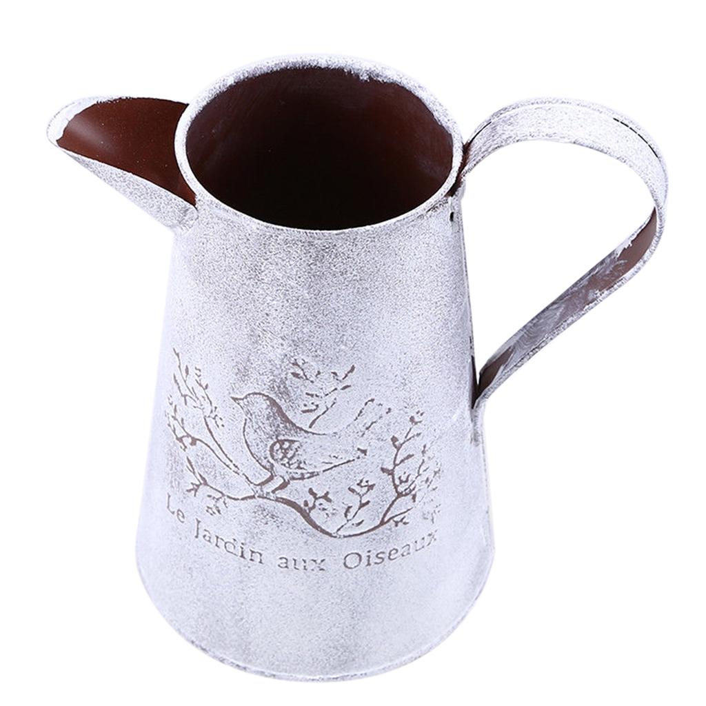 Vintage Metal Tin Flower Bucket Plants Herb Pot Tabletop Vases Container Watering Can with Handle Home Garden Hanging Decor