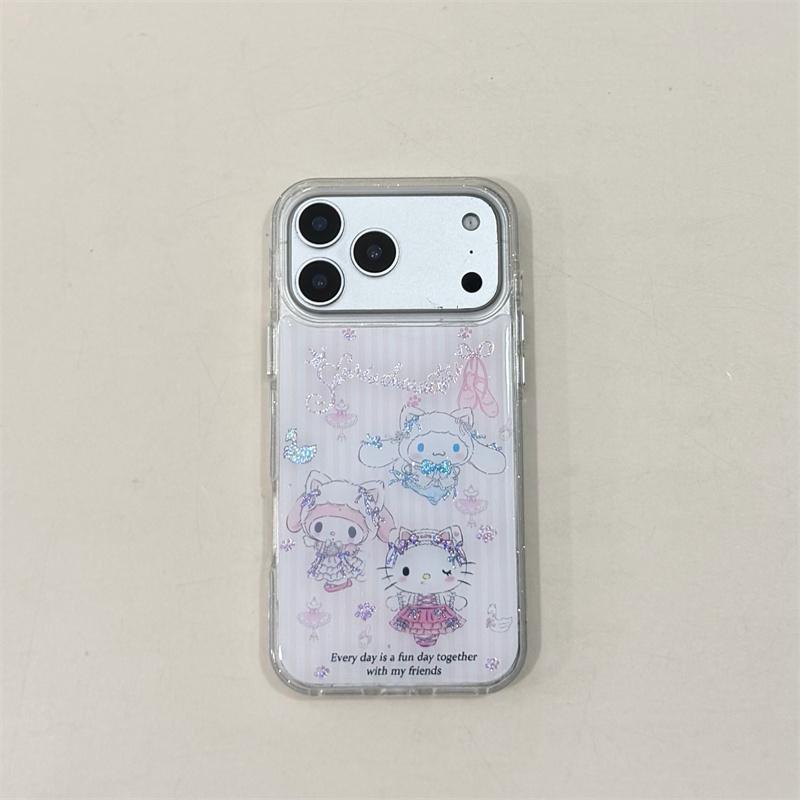 

New 2026 Gilded Epoxy Cartoon Friends Phone Case For iPhone 17 Pro 16 15 14 17 Pro Max with Dancing Pattern Shockproof Cover For iPhone 17ProMax