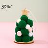 Festive Home Decoration Plush Christmas Tree Ornament, Cute Pom Balls Tree-Shaped Hanging Pendant Round with Star Topper for Wreath Party Handmade