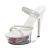 Fashion 34-43 size sexy high heels 13CM15CM thin heel waterproof platform sandals transparent crystal shoes wedding shoes women slippers