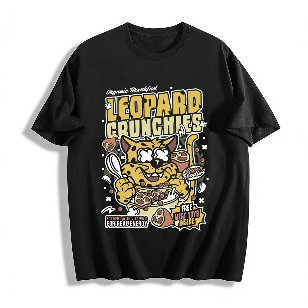 

Leopard Crunchies Cat Print Casual Snack Themed Top Pure cotton T-shirt XXS