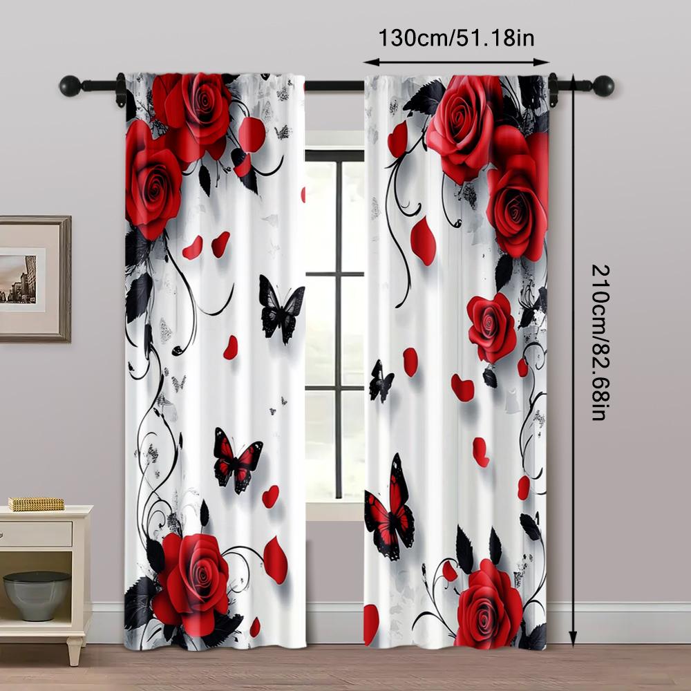 2pcs, Window Curtain 2D Print Abstract Rose Design Versatile Fabric (without Rod) Art Deco Festive Ldeal for Home Decor and