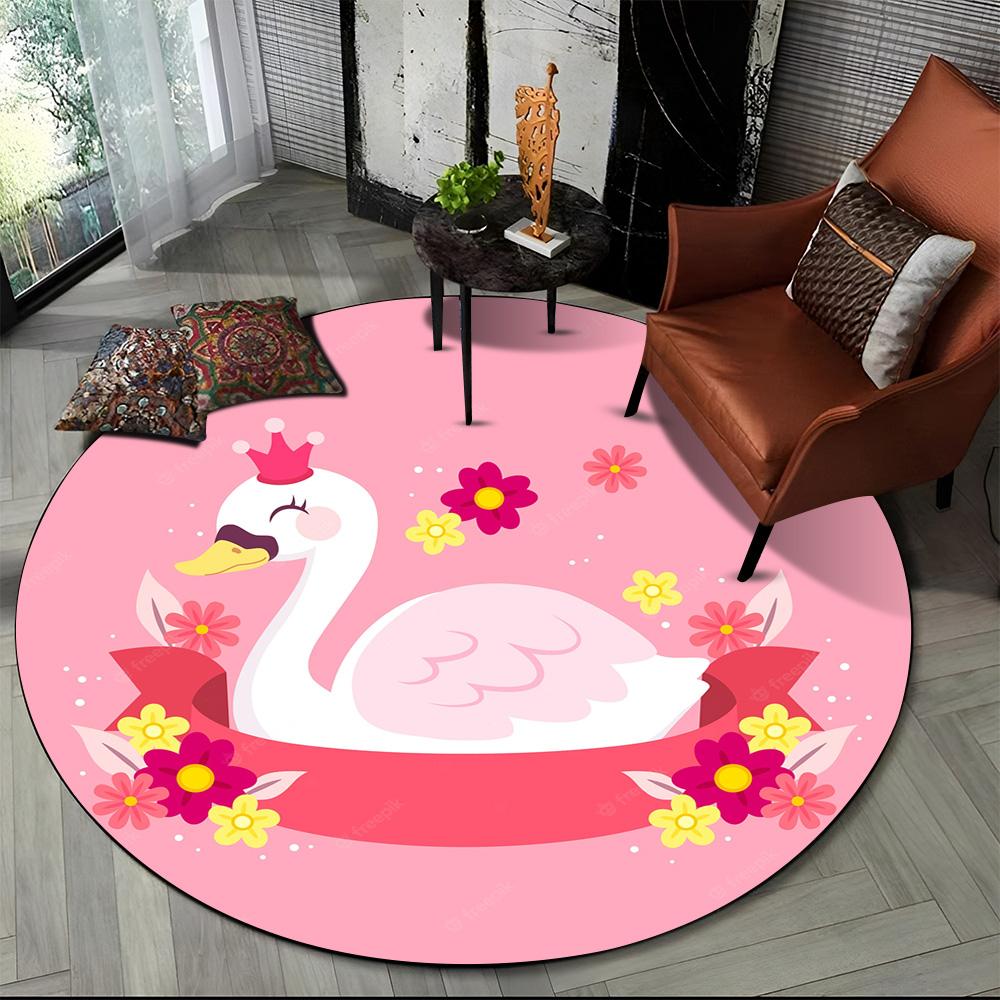 3D Cartoon Cute Swan Cygnus Area Rug,Round Carpet Rug for Living Room Bedroom Sofa Decoration,Kids Play Non-slip Floor Mat Gift