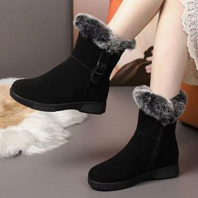 Women's Winter Fashion Leather Warm Snow Boots with Plush Thick Soles Comfortable Non-Slip Cotton Shoes