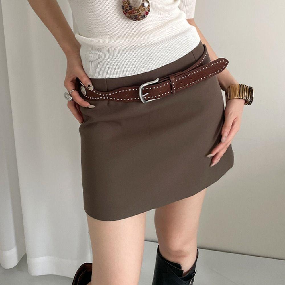 Y2k Wide Leather Waistband Maillard Punk Style Belt Retro Women Rivet Belt  Spicy Girls