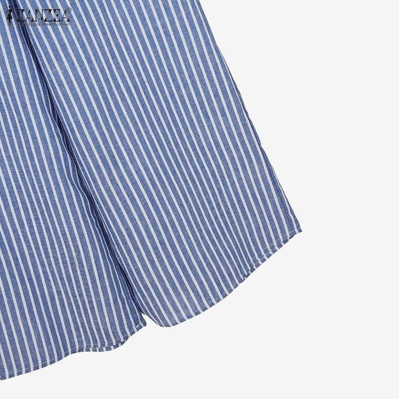 ZANZEA Women Half Sleeve Blouse and Pants Casual Stripe Print Two Piece Suit Sets