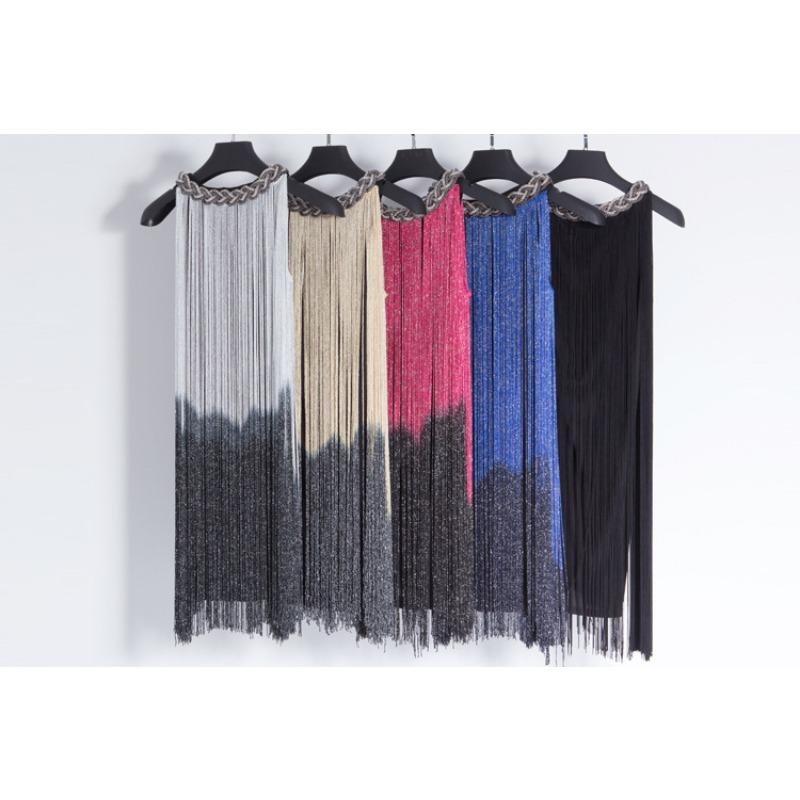 Robe Nouvelle Mode Col Halter Industrie Lourde Mode Irregular Gradient Robe à Franges Robe