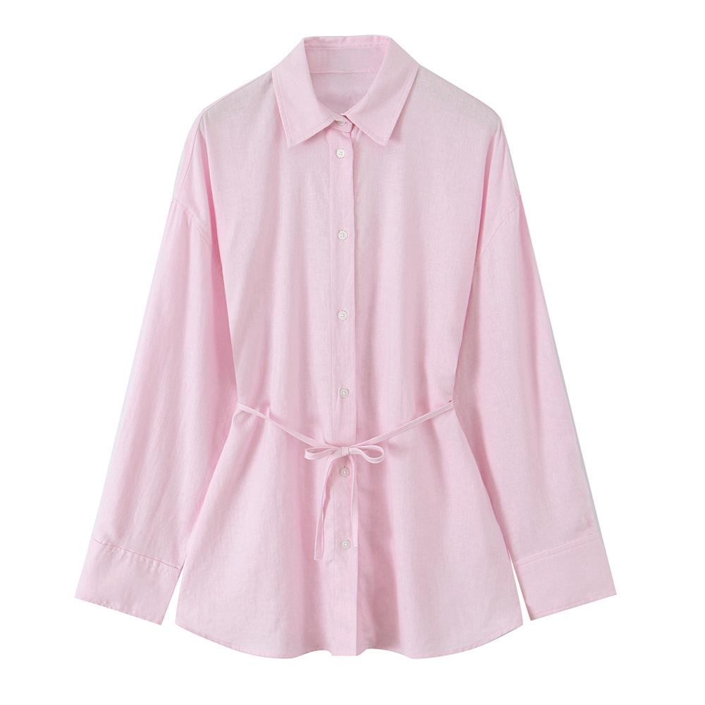 

2025 Весна Женская Приталенная Рубашка с Лацканами и Длинным Рукавом Medium розовый