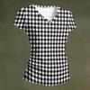 Women’s Fashionable Casual V-neck Short-sleeved Check Print Slim-fit Lightweight T-shirt Top