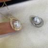 925 Silver Water Drop Pearl Pendant with White Zircon Beads (8-9mm) - Excludes Chain