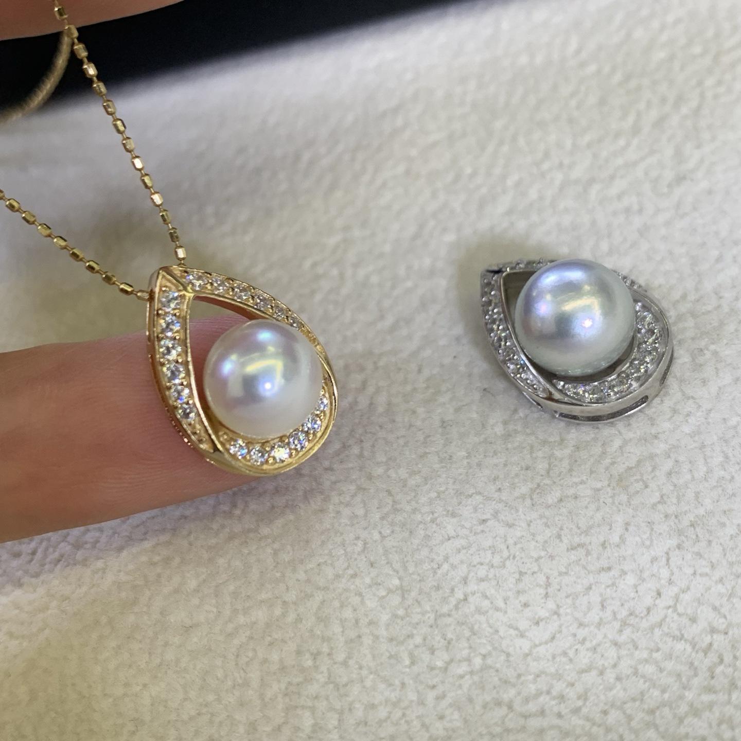 925 Silver Water Drop Pearl Pendant with White Zircon Beads (8-9mm) - Excludes Chain Yellow 024331H
