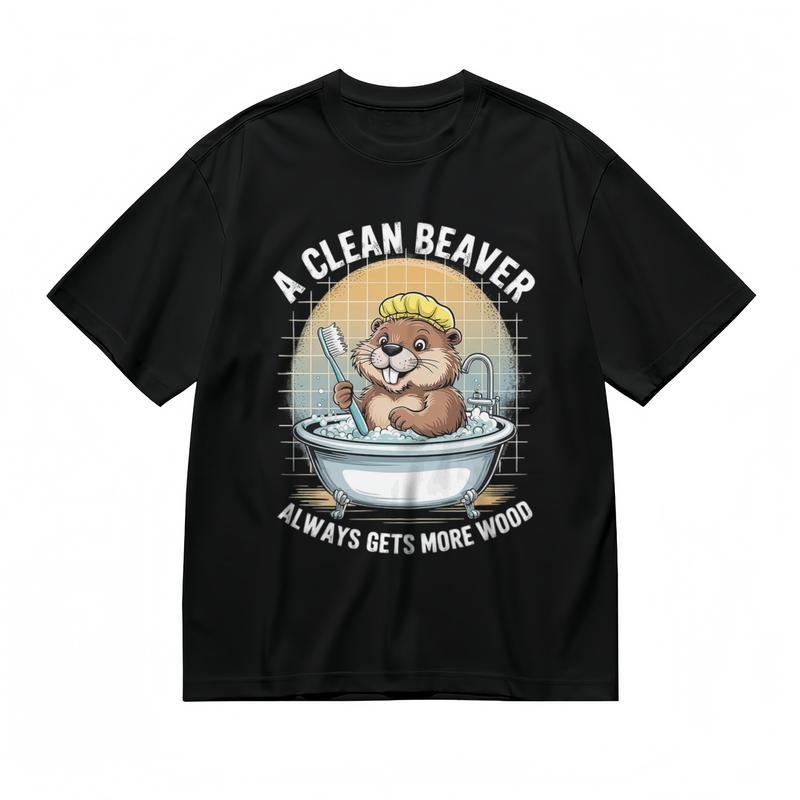 Women's Slight Stretch Classic T-Shirt Cute Animal Bathing Scene Design Tee