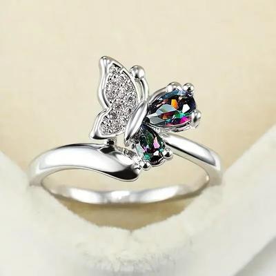 Butterfly Ring For Women Multi-Colored Cubic Zirconia Wedding Accessory Exquisite Aesthetic Statement Jewelry Gift