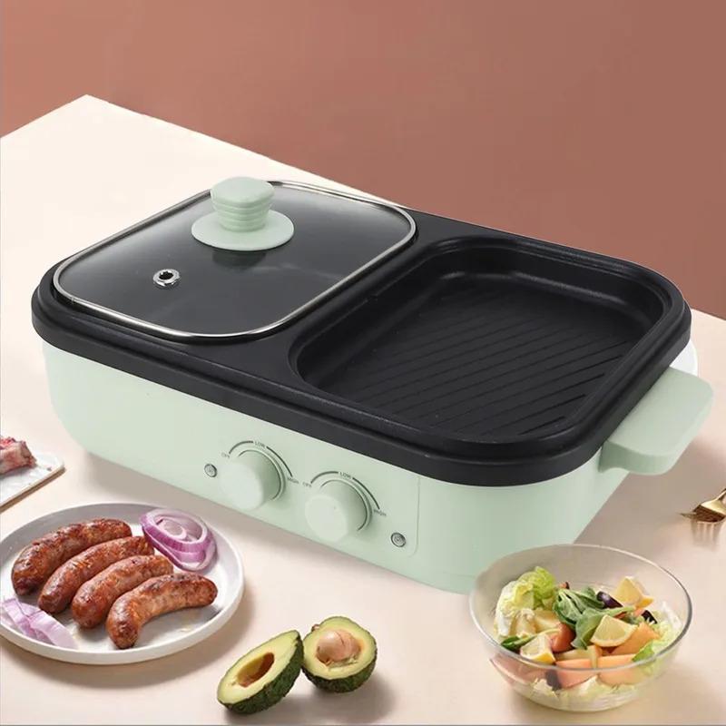 Dual Use Electric Cooker Electric Fry Pot Energy Saving Uniform Heating Easy Cleaning 1300W with Lid for Indoor Outdoor Cooking
