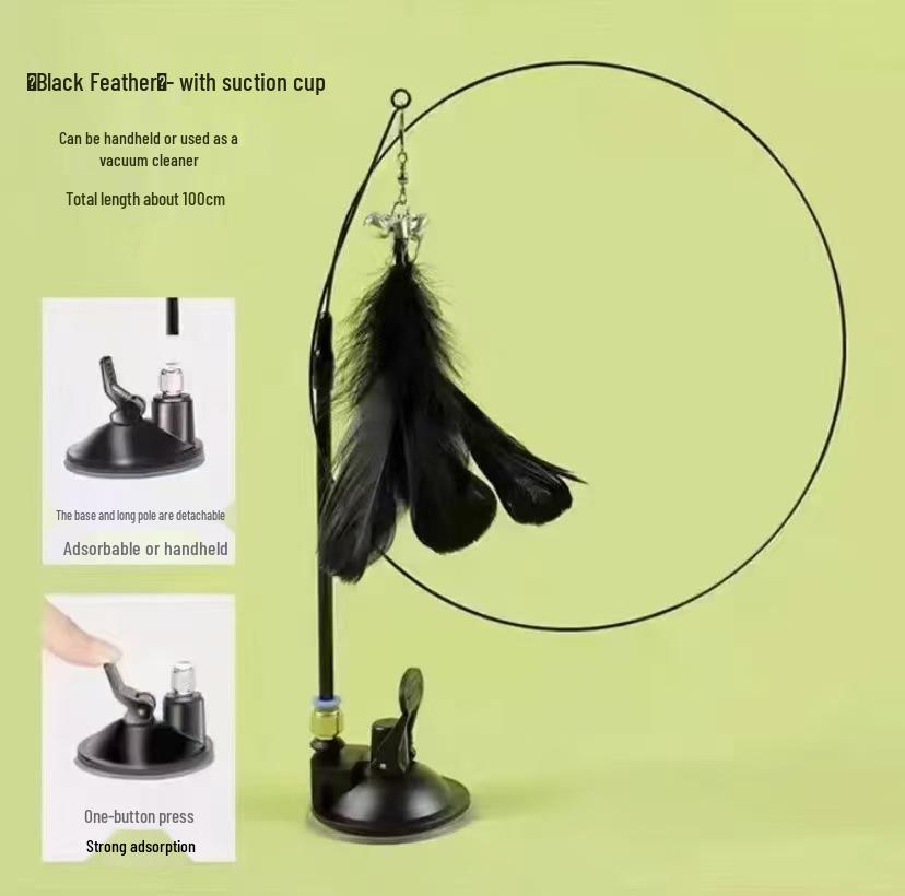 Cat Teaser Wand with Detachable Feather & Bell, Strong Suction Cup for Self-Play