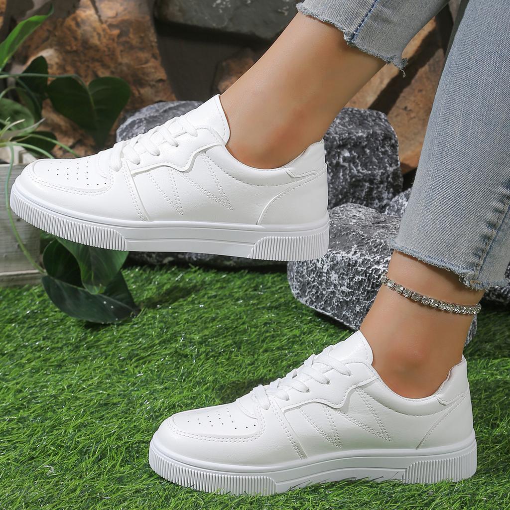 Women's White Sneakers 2025 Spring Autumn New Breathable Outdoor Non Slip Flats Comfortable Lace Up Height Increase Casual Shoes