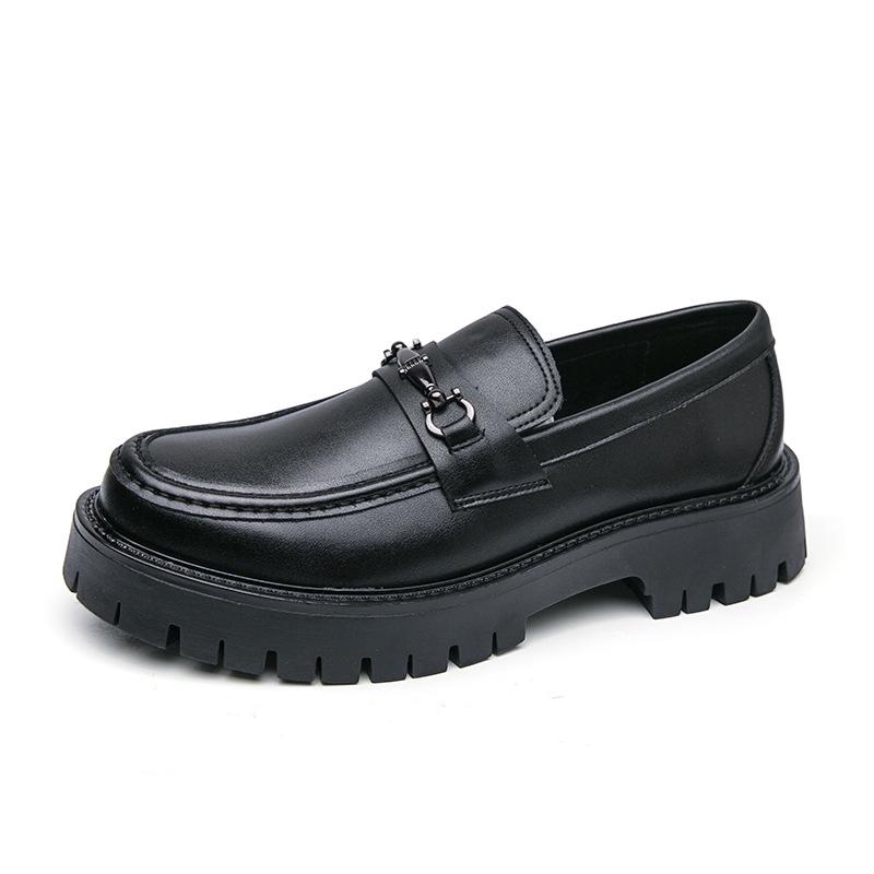Men s Shiny Patent Leather Thick-Soled Height-Boosting Loafers with Chunky Heel 47
