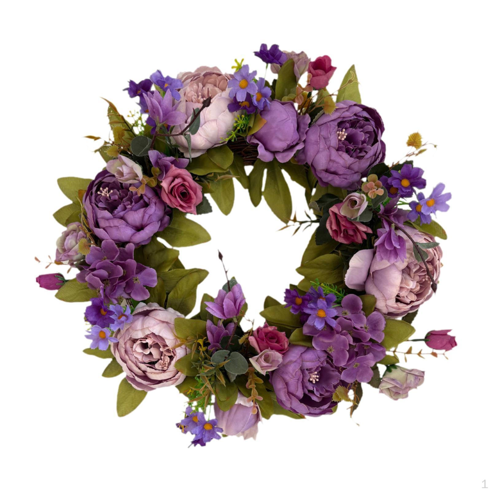 Artificial Peony Flower Wreath for Front Door Hanging Decorative with Green Leaves Wedding