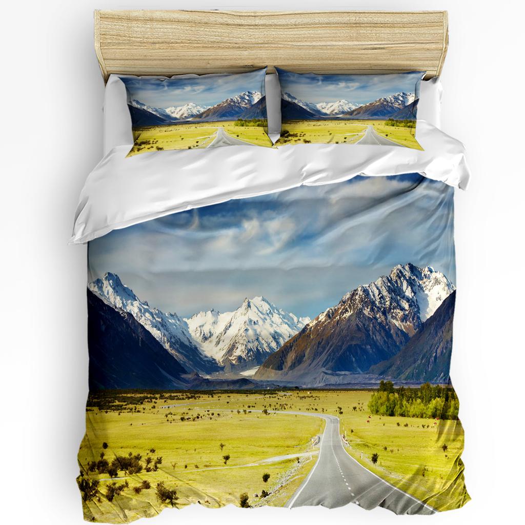 3pcs Bedding Set White Snow Cable Car Ski Mountain Sketch Duvet Cover Pillow Case Boy Kid Teen Girl Bedding Covers Set
