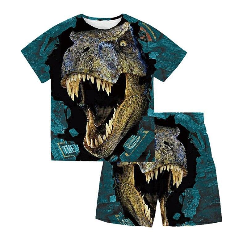 

Летний комплект с 3D-принтом животных с круглым вырезом, модный и повседневный, с шортами с короткими рукавами, комплекты детской одежды для мальчиков 110