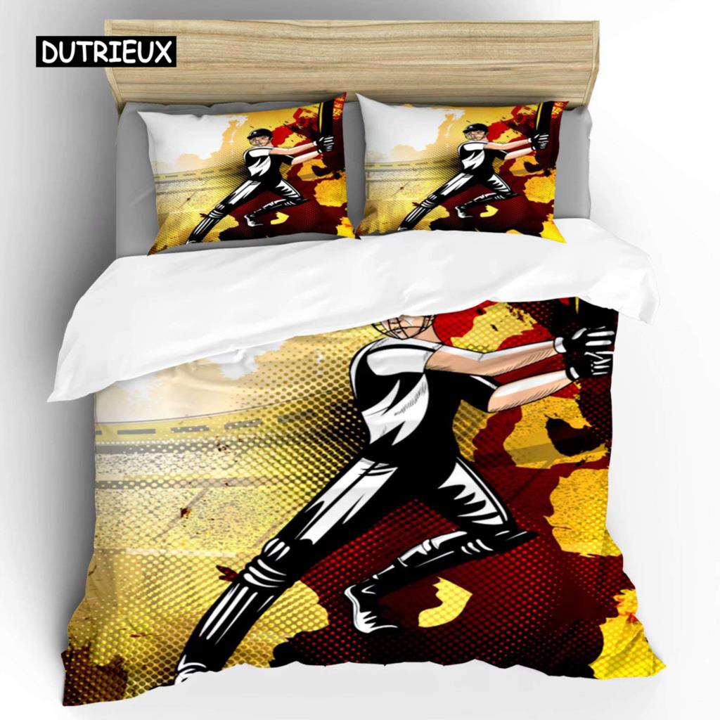 

Пододеяльник с изображением крикета Комплект постельного белья с абстрактным спортивным узором Микрофибра Игрок, играющий в крикет Двойной пододеяльник Queen EU single(135x200cm)