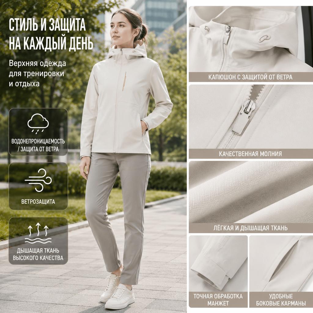 Anta Versatile Zip-Up Hooded Hard Shell Simple Waterproof Windproof Breathable Jacket Women Outerwear 162537616-1