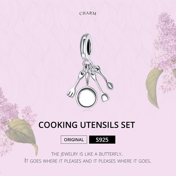 BAMOER 925 Sterling Silber Mini Kochgeschirr und Geschirr Charm Anhänger für Original 3mm Armband Armreif