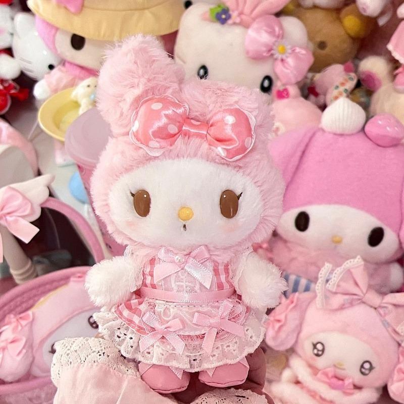 Cute Strawberry Maid Lace Polka Dot Mouth My Melody Plush Toy  White Berry Melody Plush Coin Purse Wallet Girly Heart Gift