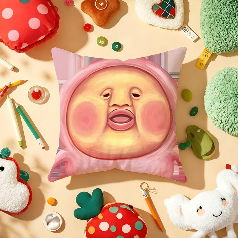 K-Kobito Z-Zukan Peach Cute Funny Cushion Cover Plush Fabric Soft Double-Sided Printed Sofa Warm Winter Home Gift Pillow Cover
