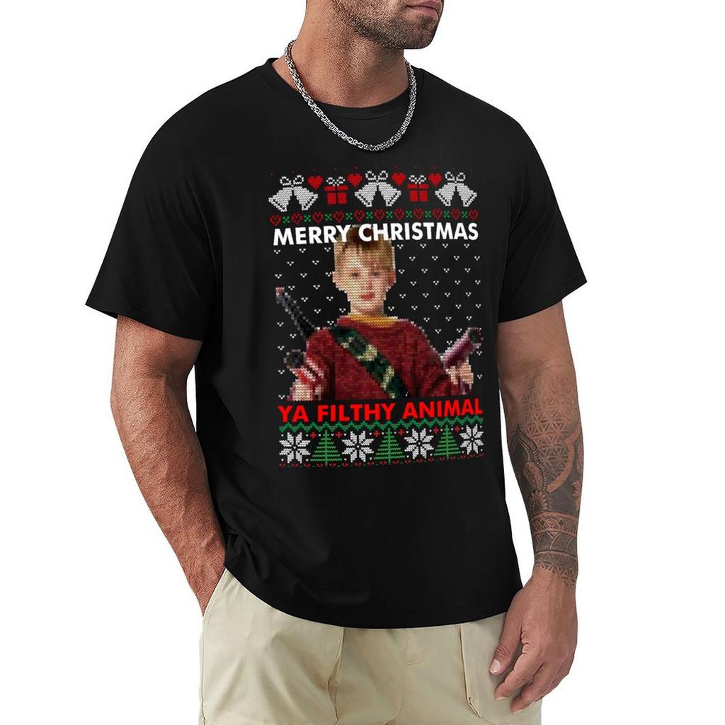 kevin merry christmas ya filthy animal knitted TShirt Halloween Casual TShirt
