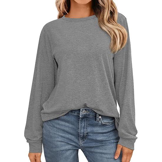 2024 Women's Long-Sleeved Loose Round Neck Pullover Casual Basic T-shirt