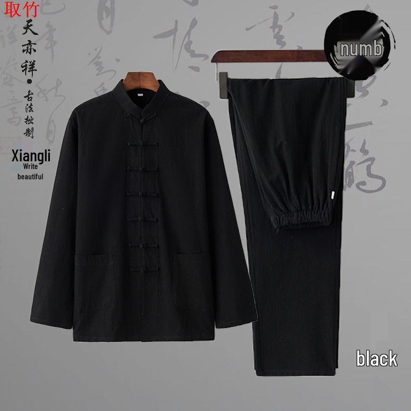Men's Traditional Chinese Style Cotton-Linen Tang Suit, Retro Hanfu Zhongshan Suit & Tai Chi Attire